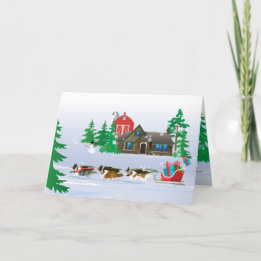 Shelties Pulling Sleigh, Folded Holiday Christmas