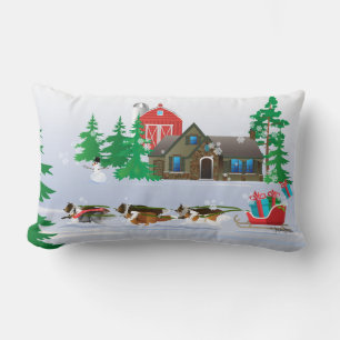 Shelties Pulling Sleigh, Holiday Christmas Lumbar Pillow