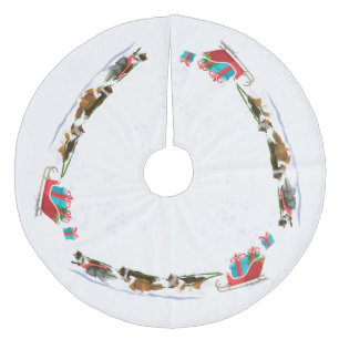 Shelties Pulling Sleigh, Snowing, Christmas Fleece Tree Skirt