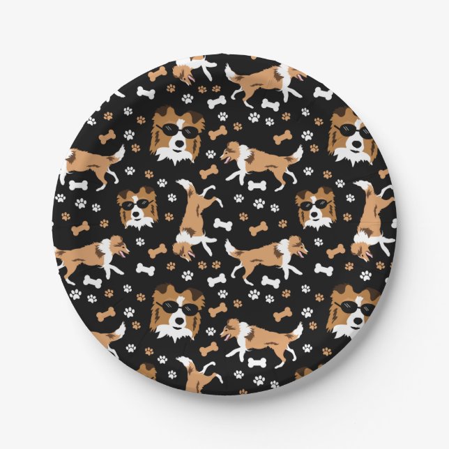Shelties Shetland Sheepdog Mini Collie Pattern Pap Paper Plate (Front)