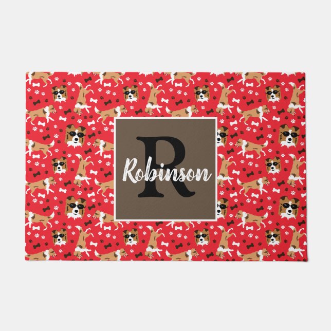 Shelties Shetland Sheepdog Monogram Last Name      Doormat (Front)