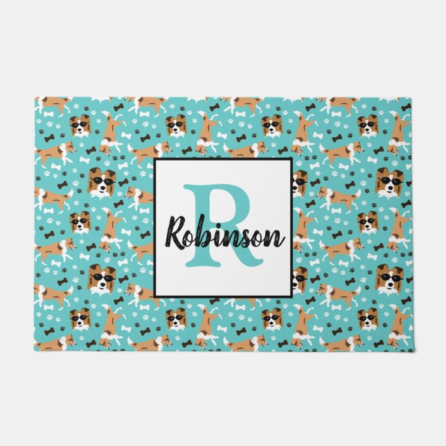 Shelties Shetland Sheepdog Monogram Last Name      Doormat (Front)