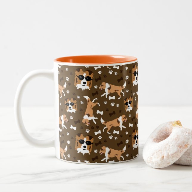 Shelties Shetland Sheepdogs Mini Collie Dog Two-To Two-Tone Coffee Mug (With Donut)