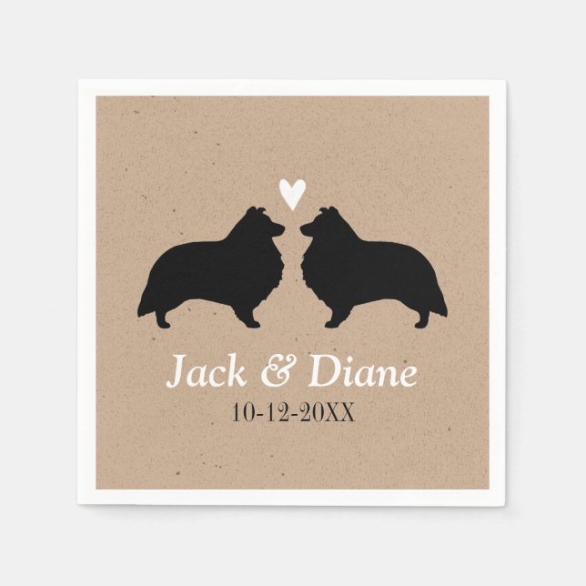 Shelties Wedding Couple with Custom Text Napkin (Front)