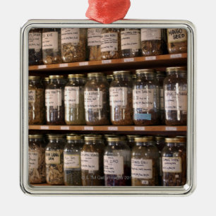Shelves of herb jars metal ornament