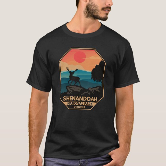Shenandoah National Park Deer Minimal Retro Emblem T-Shirt (Front)