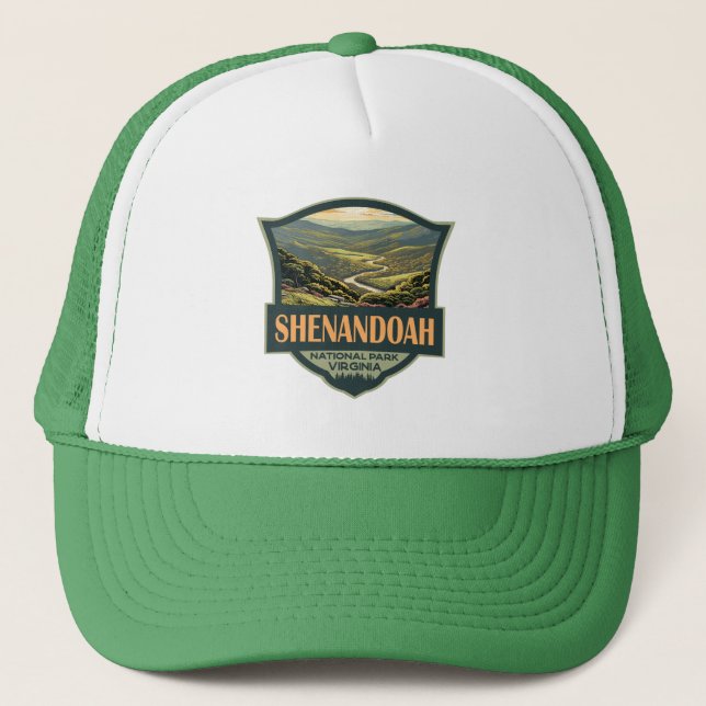 Shenandoah National Park Illustration Travel Retro Trucker Hat (Front)