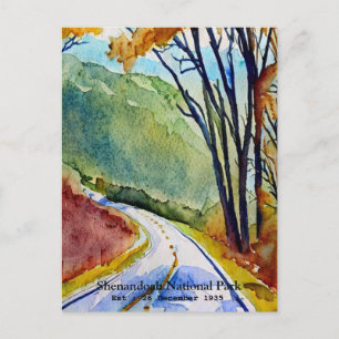 Shenandoah National Park skyline drive water colou Postcard