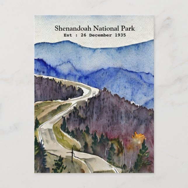 Shenandoah National Park skyline drive water colou Postcard (Front)