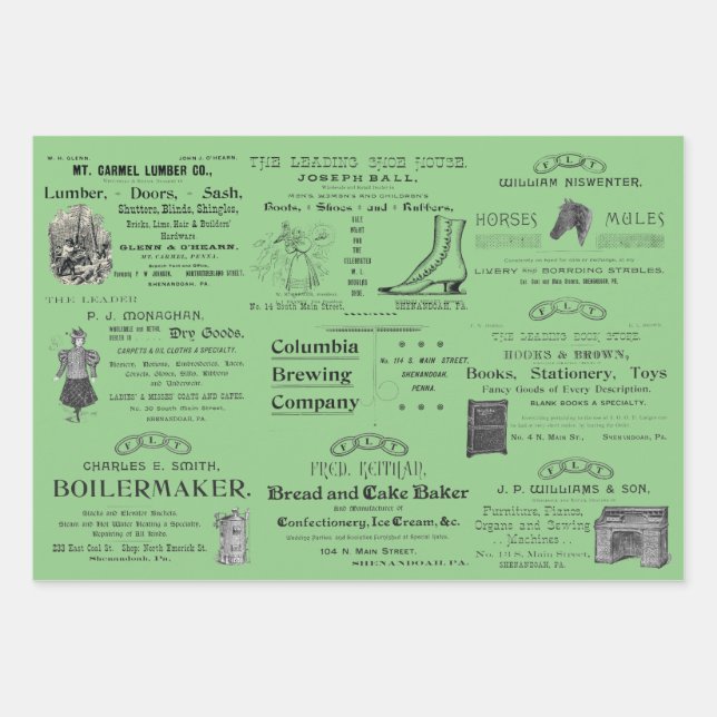 Shenandoah Pennsylvania 1890's Advertising  Wrapping Paper Sheet (Front)
