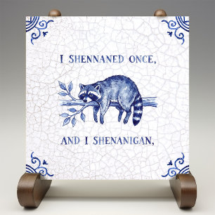 SHENANIGAN Raccoon Fine Delft Blue Dutch Style Tile