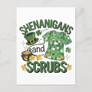 Shenanigans and Scrubs Funny Nursing St Patrick's Postcard