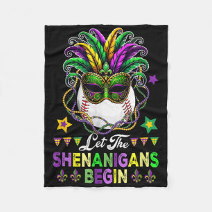 Shenanigans Begin Mardi Gras Baseball Ball Masked Fleece Blanket