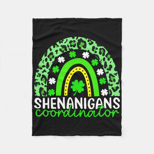 Shenanigans Coordinator Funny St Patricks Day Rain Fleece Blanket (Front)