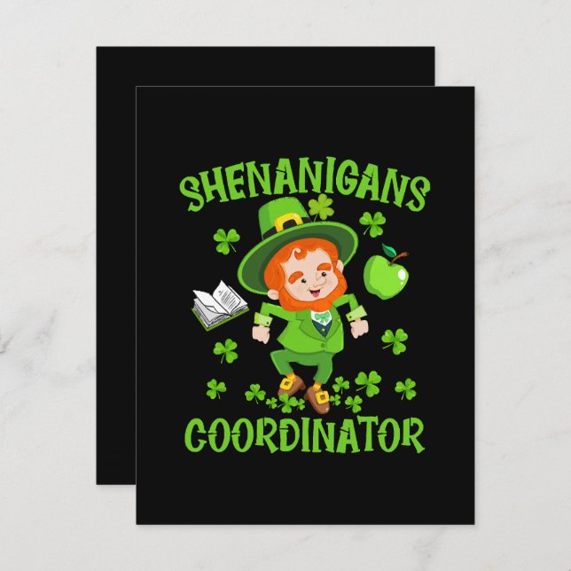 Shenanigans Coordinator Funny Teacher St Patrick's Enclosure Card (Front/Back)