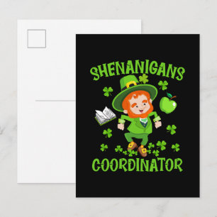 Shenanigans Coordinator Funny Teacher St Patrick's Invitation Postcard