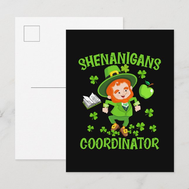 Shenanigans Coordinator Funny Teacher St Patrick's Invitation Postcard (Front/Back)