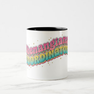 Shenanigans Coordinator Retro 70s Puffy Lettering  Two-Tone Coffee Mug