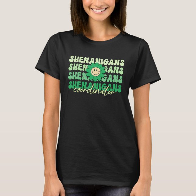 Shenanigans Coordinator Retro Groovy St Patricks D T-Shirt (Front)