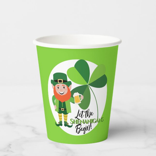 Shenanigans Leprechaun  Shamrock St Patrick’s Day Paper Cups (Front)