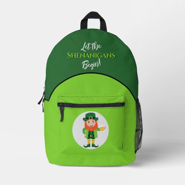 Shenanigans Leprechaun St Patrick’s Day Printed Backpack (Front)