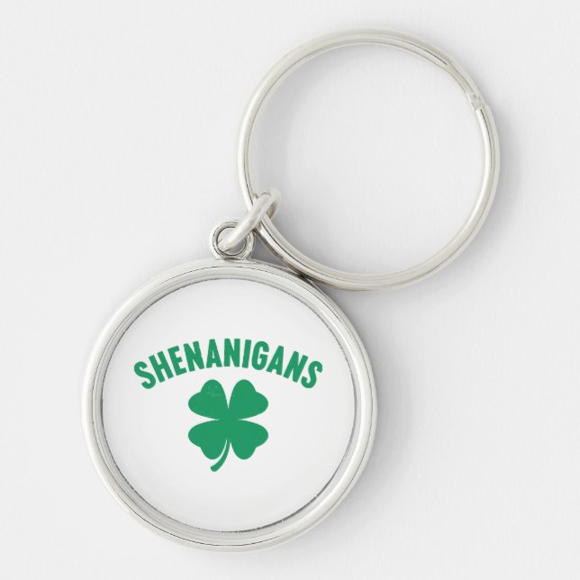 Shenanigans Shamrock St. Patrick's Day Retro  Keychain (Front)
