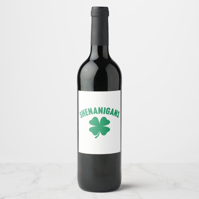 Shenanigans Shamrock St. Patrick's Day Retro  Wine Label (Front)