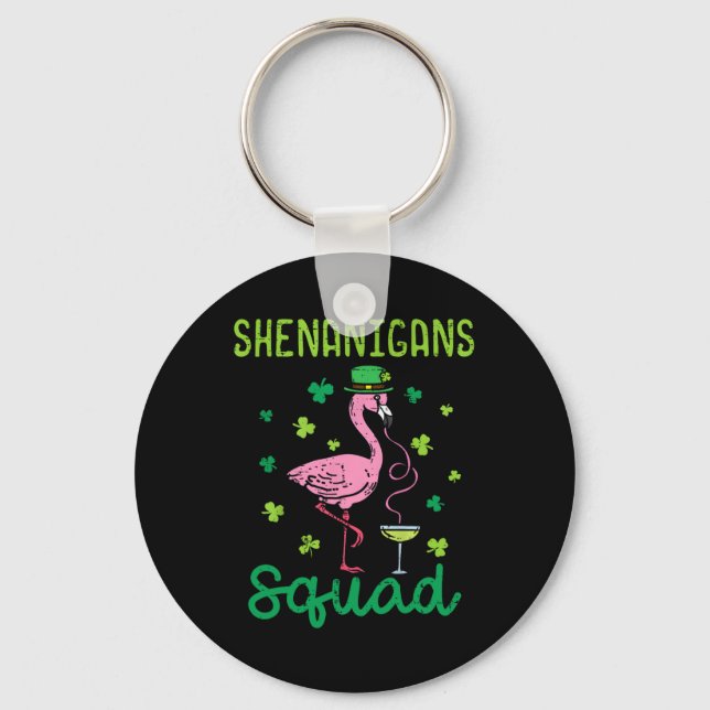 Shenanigans Squad Irish Flamingo St Patricks Day B Keychain (Front)