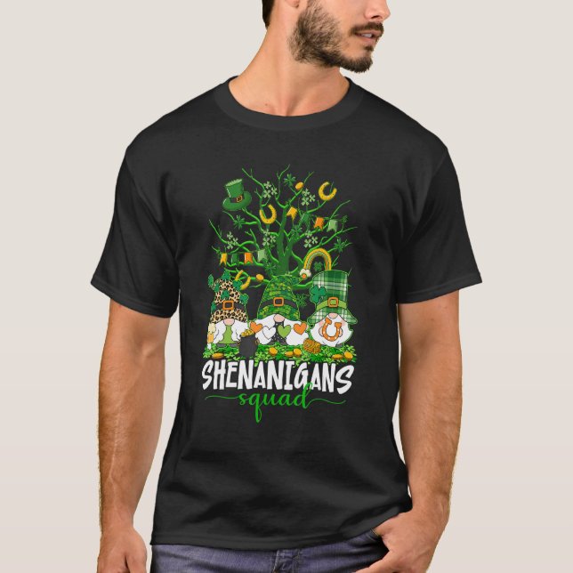 Shenanigans Squad St Patricks Day Gnomes Green Tre T-Shirt (Front)