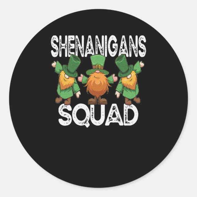 Shenanigans Squad St Patricks Day Gnomes Shamrock Classic Round Sticker (Front)