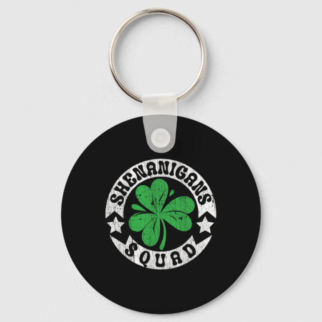 Shenanigans Squad St. Patrick's Day Irish Shamrock Keychain (Front)