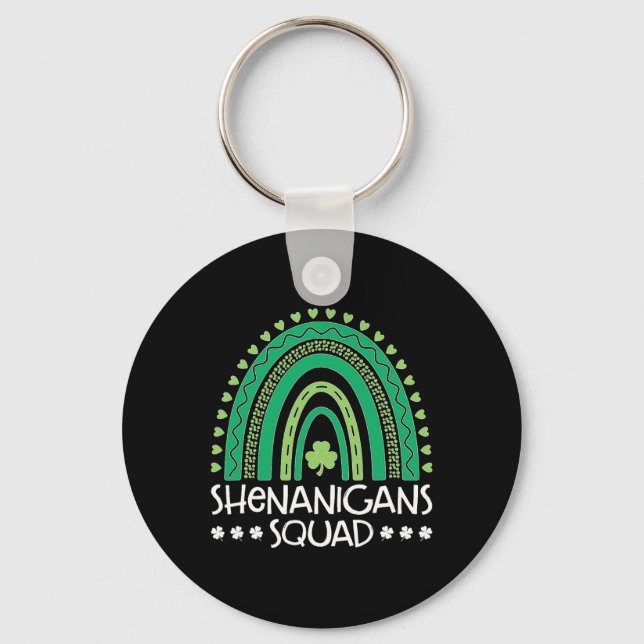 Shenanigans Squad St Patrick's Day Rainbow Shamroc Keychain (Front)