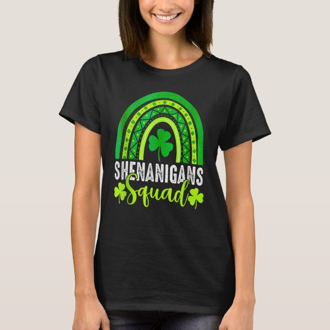 Shenanigans Squad St Patrick's Day Rainbow Shamroc T-Shirt (Front)