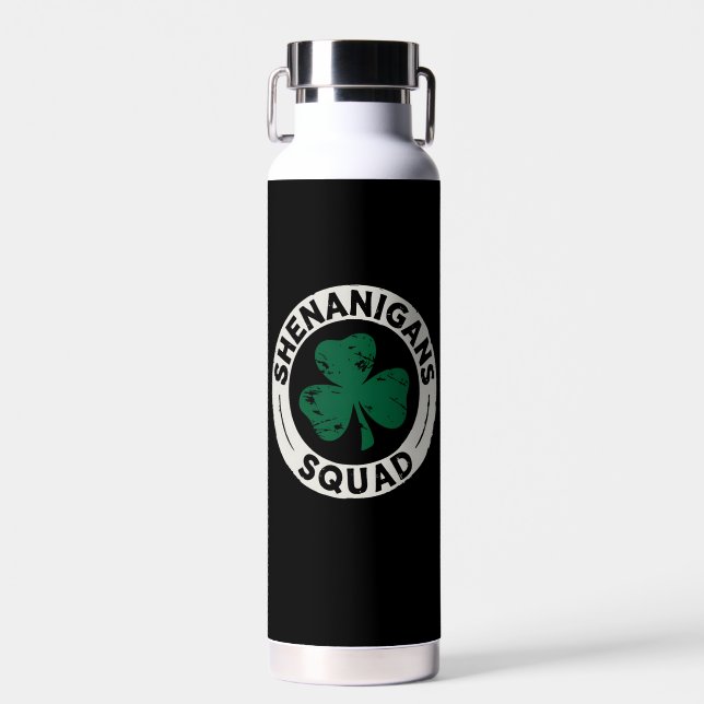 Shenanigans Squad St Patrick's Day Shamrock Water Bottle (Front)