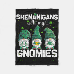 Shenanigans With My Gnomies Shamrock Leopard Patri Fleece Blanket