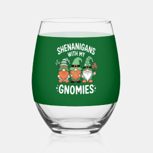 Shenanigans With My Gnomies St Patrick's Day Irish Stemless Wine Glass