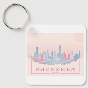 Shenzhen China Futuristic Skyline Pastel Travel Keychain