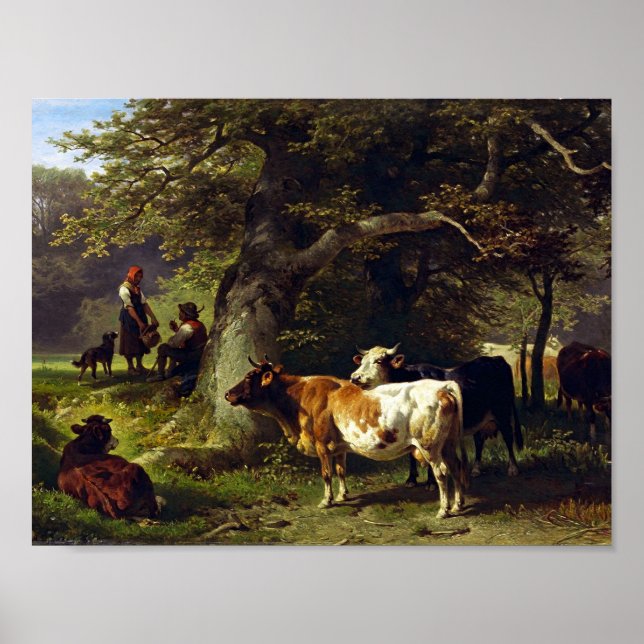 Shepherd and Cow Herd at the Pond Poster (Front)