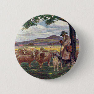 Shepherd and Sheep Vintage 2 Inch Round Button