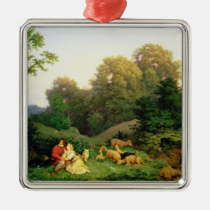 Shepherd and Shepherdess in a German landscape Metal Ornament