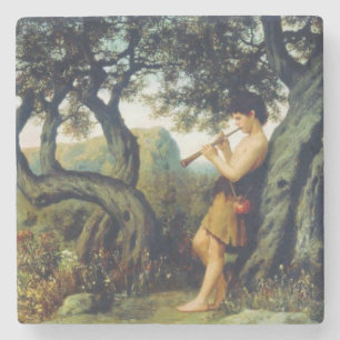 Shepherd Boy Playing the Flute Stone Coaster