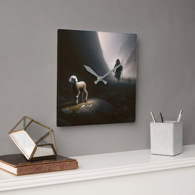Shepherd Finding a Lost Lamb Square Wall Clock (Office)