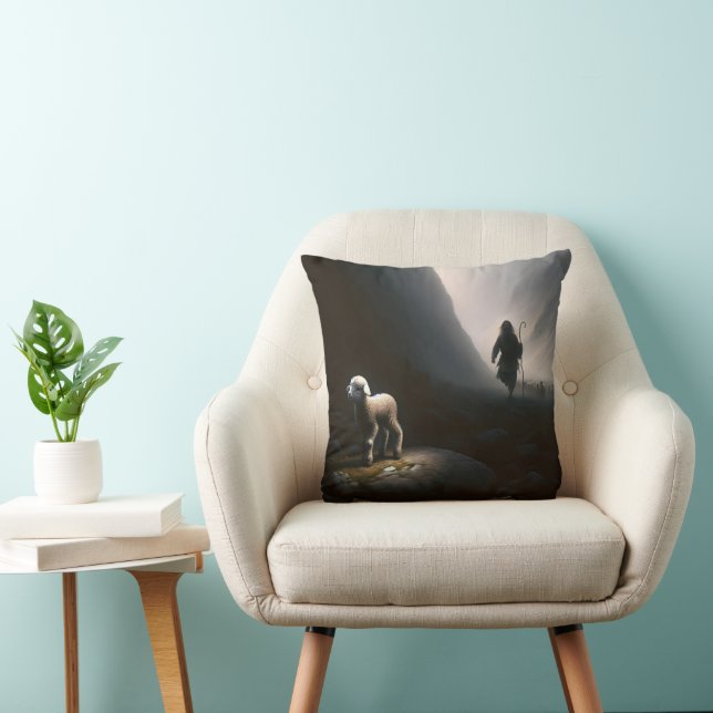 Shepherd Finding a Lost Lamb Throw Pillow (Chair)