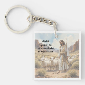 Shepherd goes before them Bible Scripture Keychain