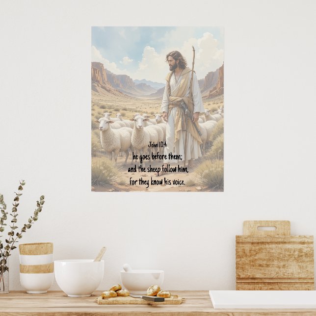 Shepherd goes before them Bible Scripture Poster (Kitchen)