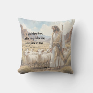 Shepherd goes before them Bible Scripture Throw Pillow