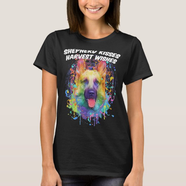 Shepherd Kisses Harvest Wishes German Shepherd Ani T-Shirt (Front)