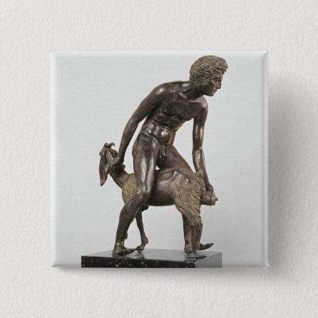 Shepherd milking a goat 2 inch square button (Front)