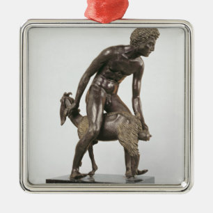 Shepherd milking a goat metal ornament