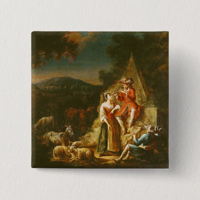 Shepherd Playing a Flute 2 Inch Square Button (Front)